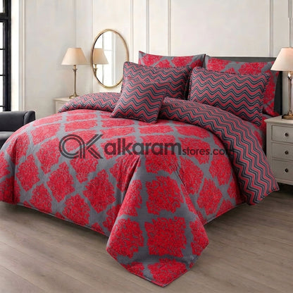 7pc Cotton Comforter Set Red Crystal