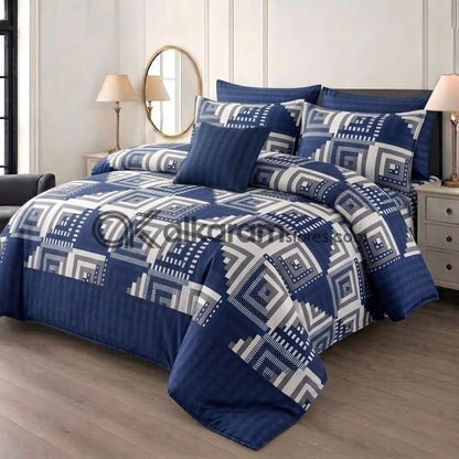 7pc Cotton Comforter Set Blue Stairs