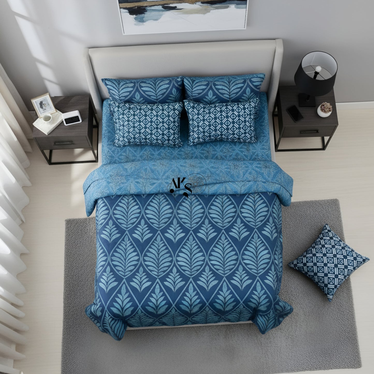 7pc Cotton Comforter Set Blue Crystal