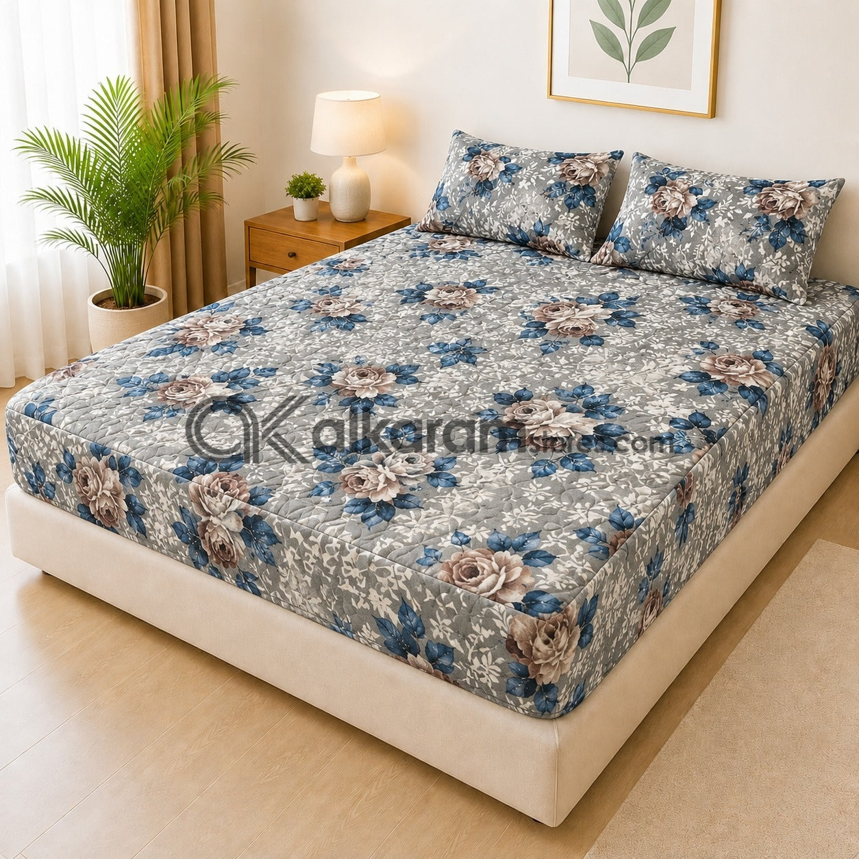 Serene GreyQuilted Fitted 3pc Bedsheet