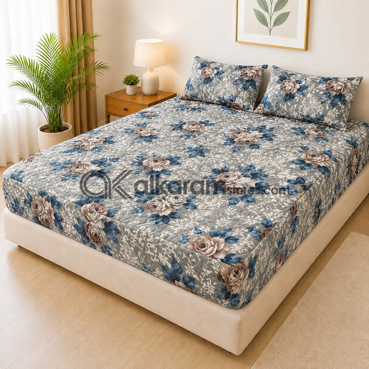 Serene GreyQuilted Fitted 3pc Bedsheet