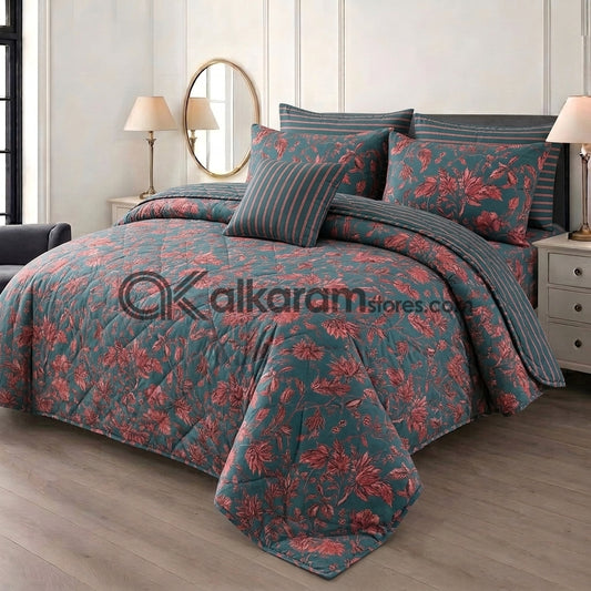 7pc Cotton Comforter Set Red Cherry