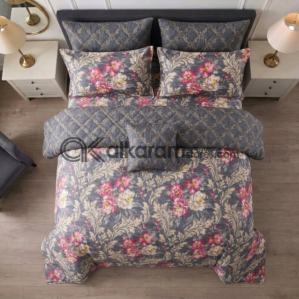 7pc Cotton Comforter Set Grey Pearl