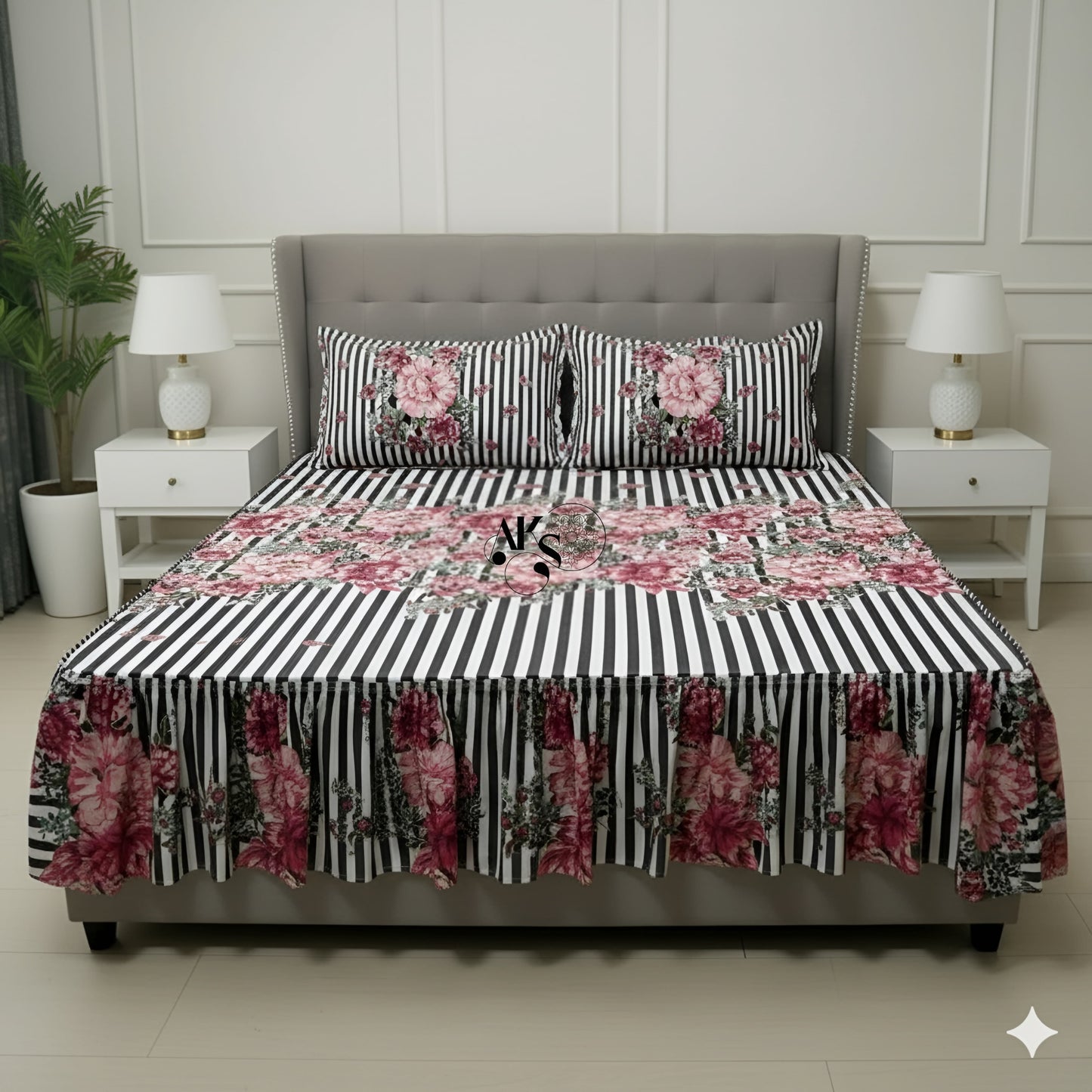 Cotton Frill 3pc Bedsheet Pink Zebra