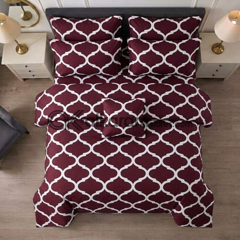 7pc Cotton Comforter Set Red Moroccan