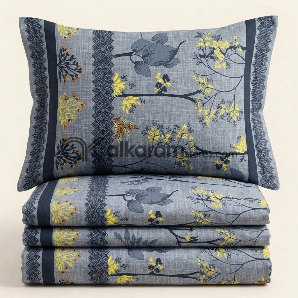 Crystal Cotton 3pc Bedsheet Grey Blossom