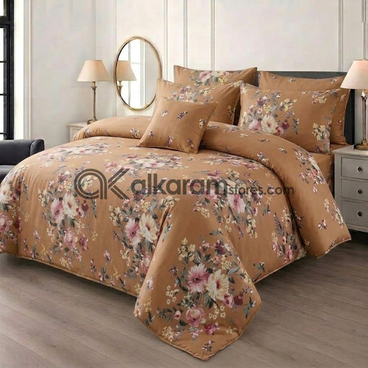 7pc Cotton Comforter Set Brown Floral