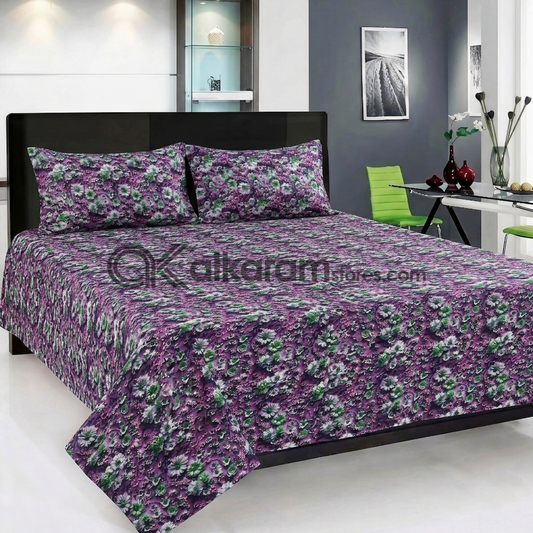 Pure Cotton 3pc Bedsheet Purple Meadow