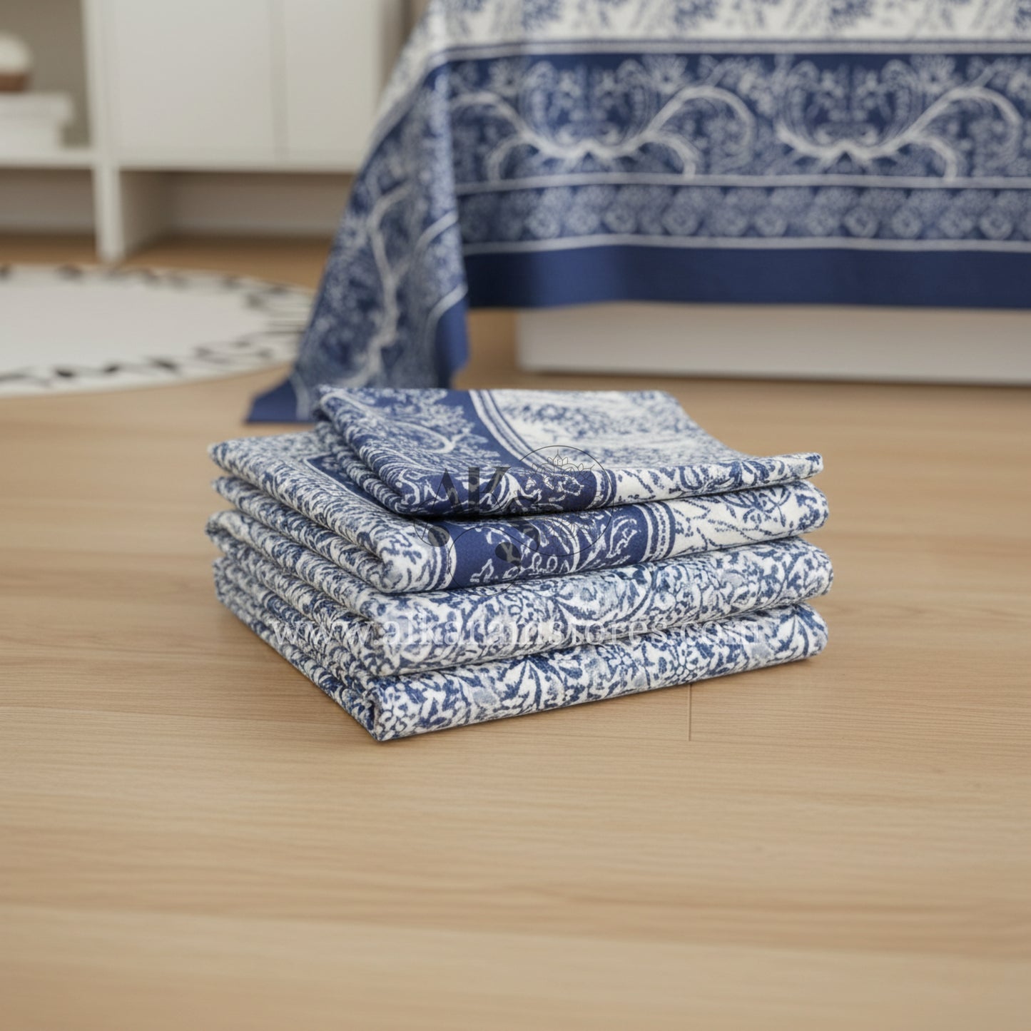 Crystal Cotton 3pc Bedsheet Blue Damask