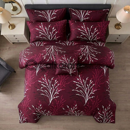 7pc Cotton Comforter Set Mehroon Twigs