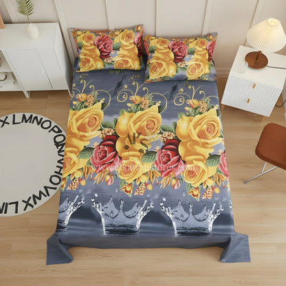 Crystal Cotton 3pc Bedsheet Grey Drops