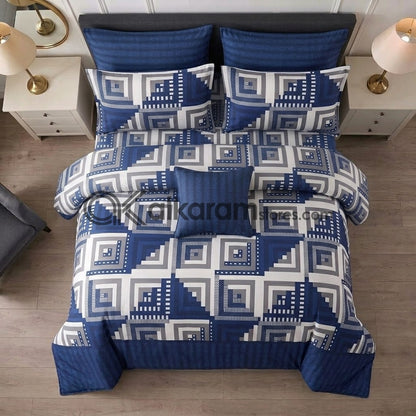 7pc Cotton Comforter Set Blue Stairs