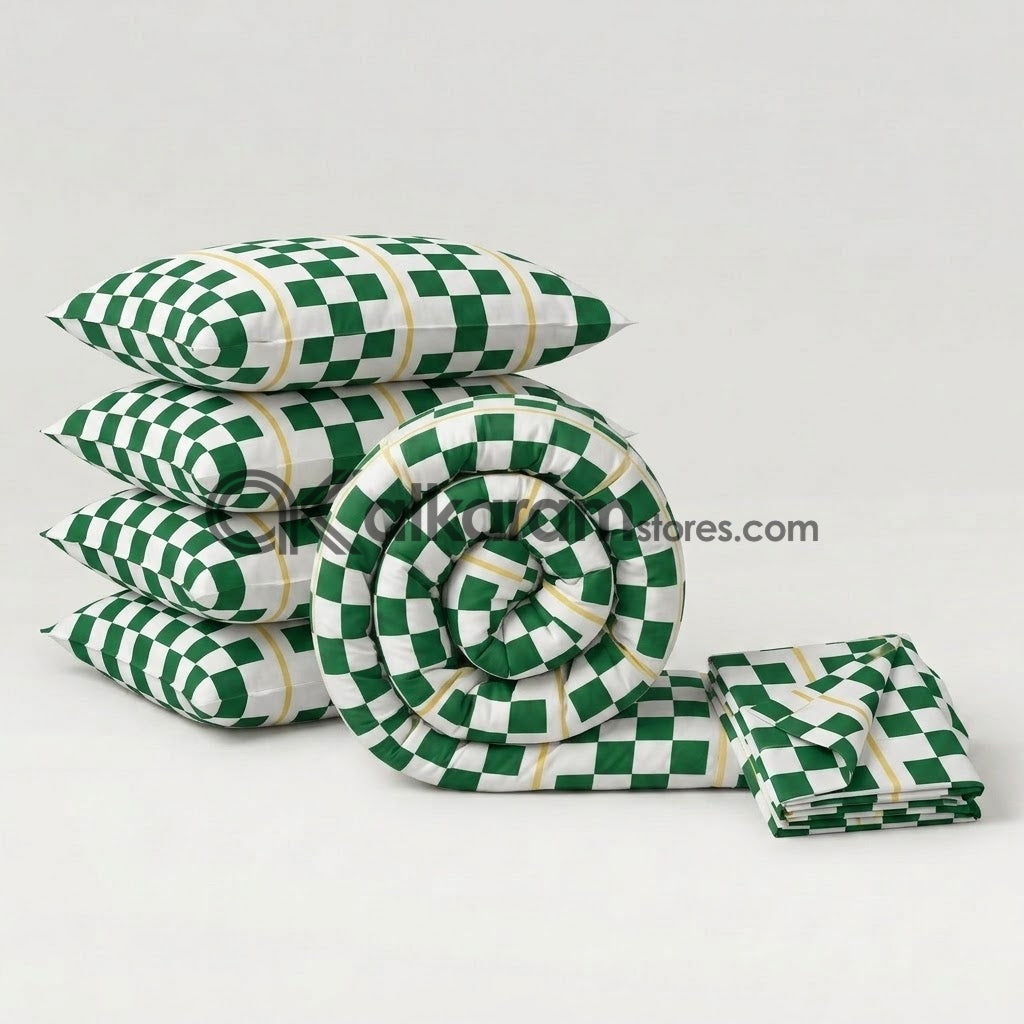 6 PC's Pure Cotton Comforter Set Emerald Track