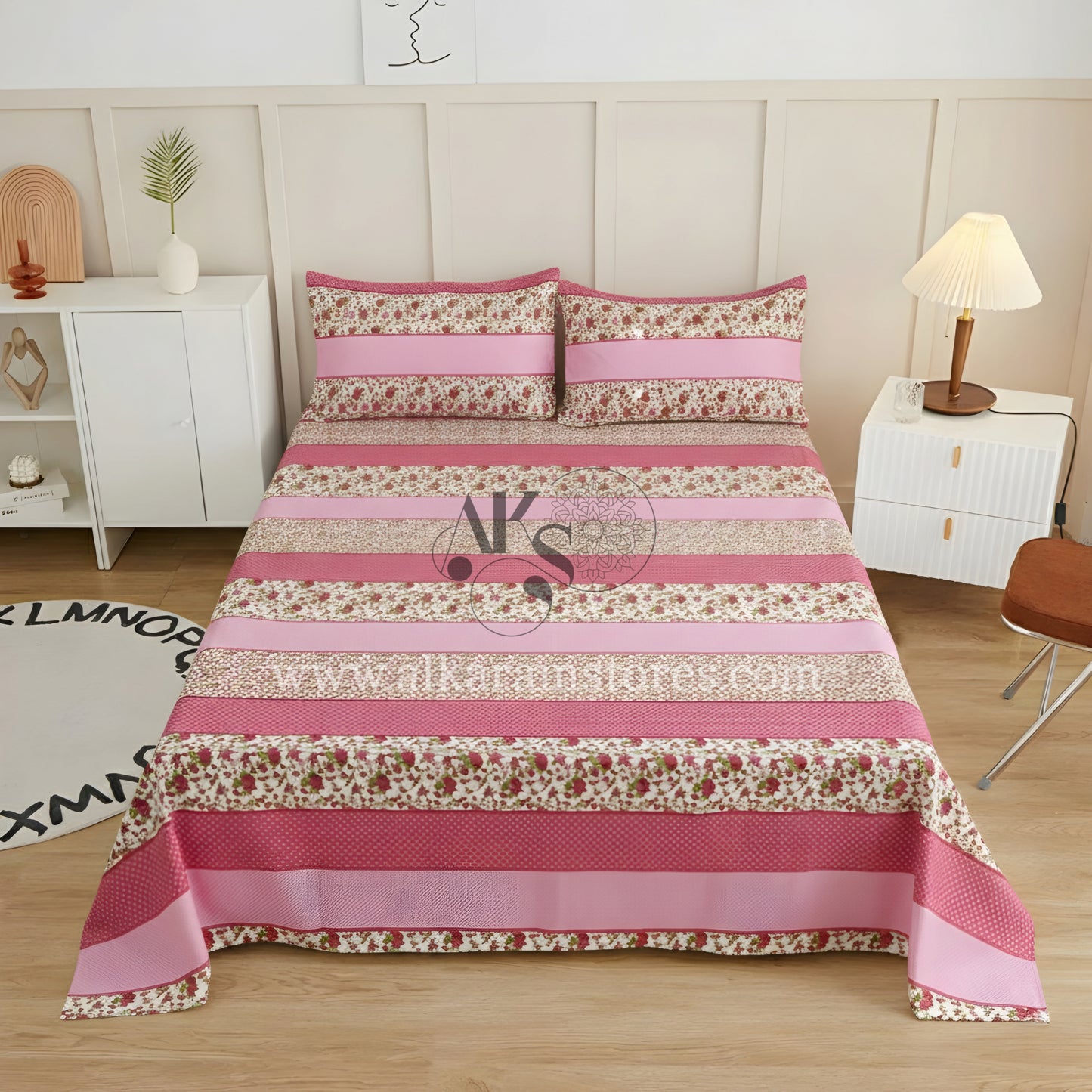 Crystal Cotton 3pc Bedsheet Raspberry Beige