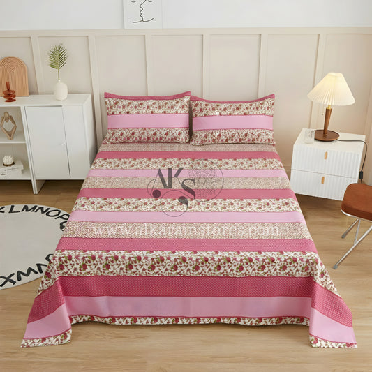 Crystal Cotton 3pc Bedsheet Raspberry Beige
