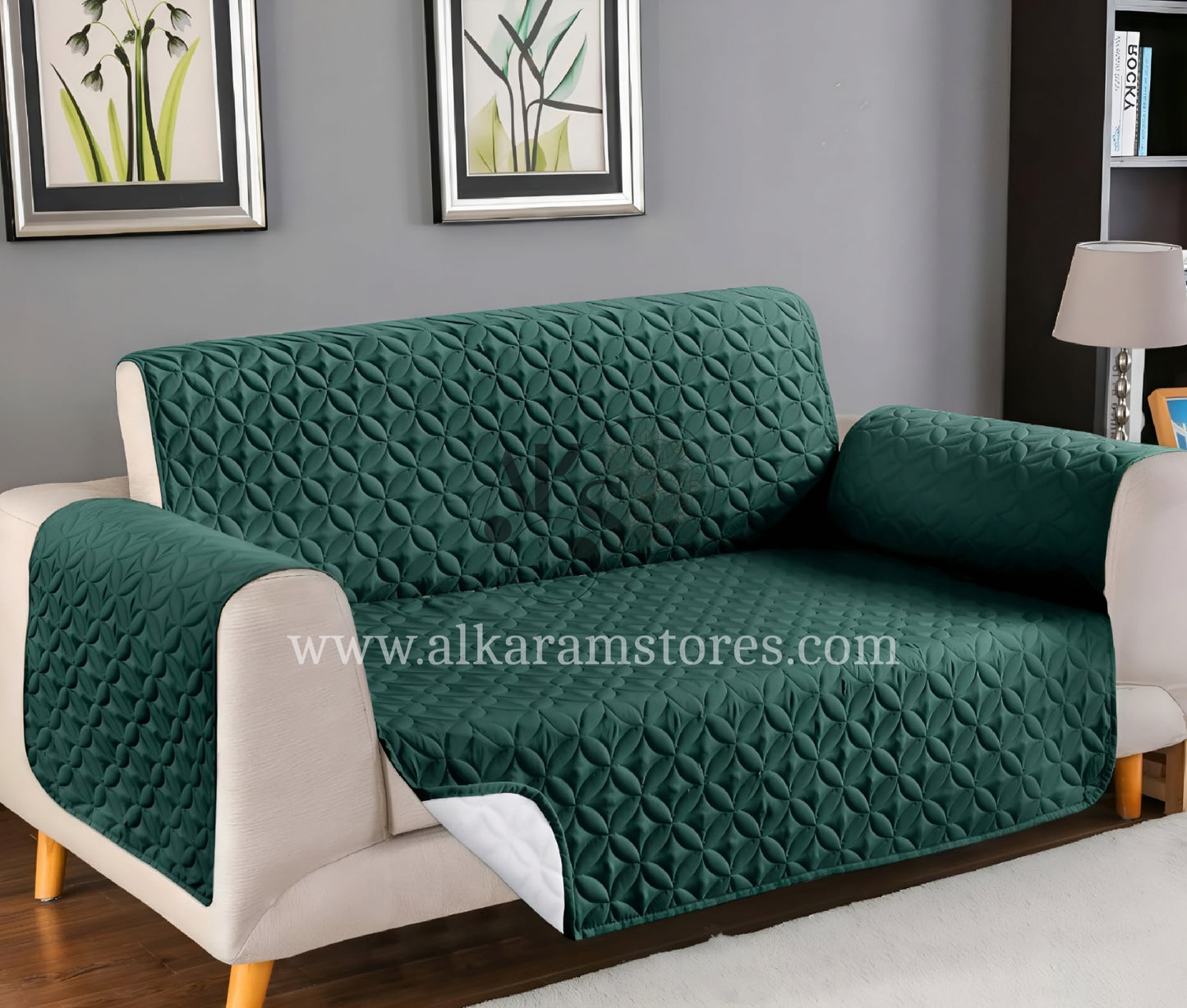 Quilted Dark Green Sofa Cover