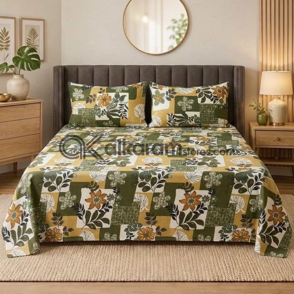 Crystal Cotton 3pc Bedsheet Olive Grid