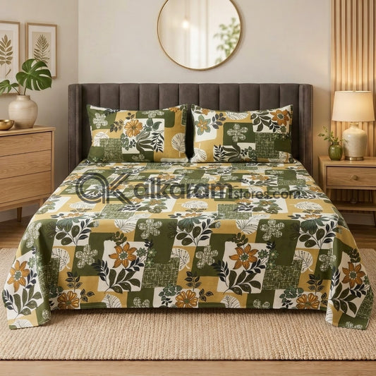 Crystal Cotton 3pc Bedsheet Olive Grid