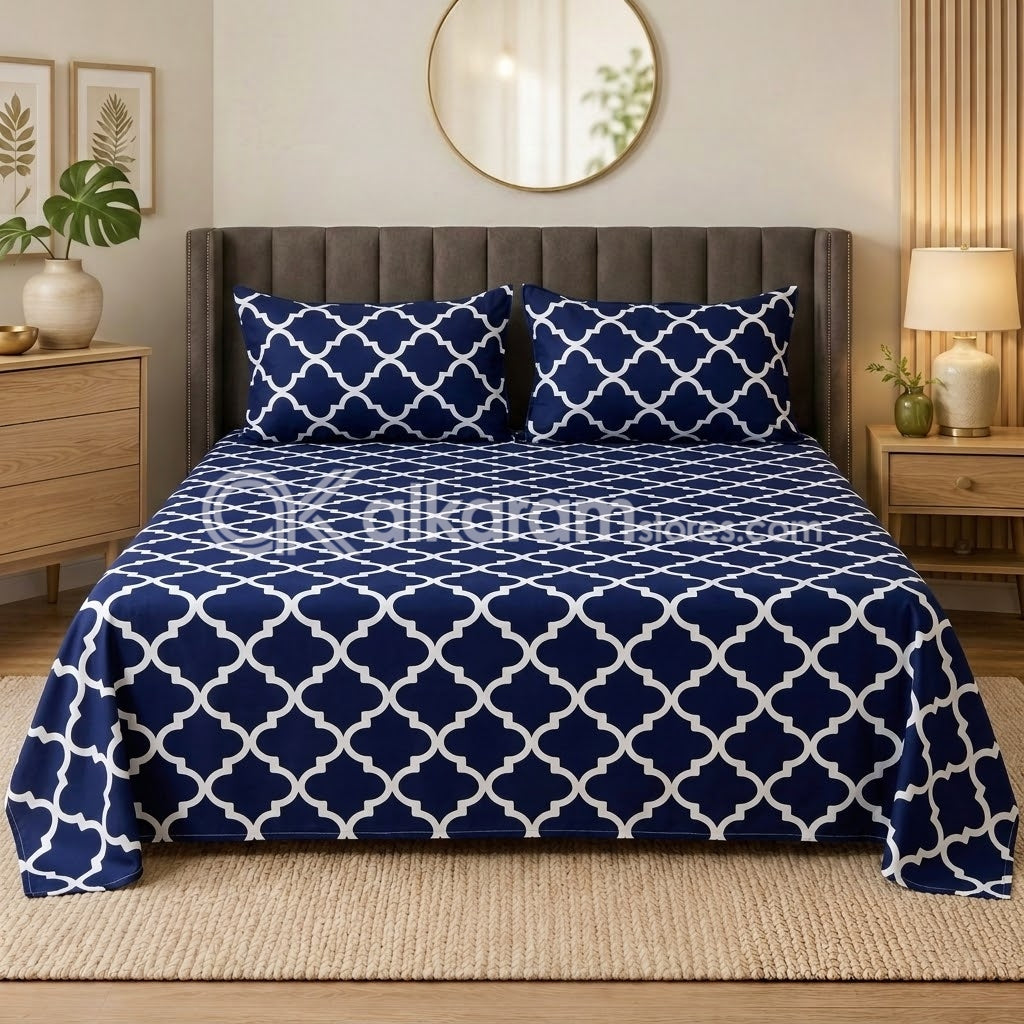 Crystal Cotton 3pc Bedsheet Blue Moroccan