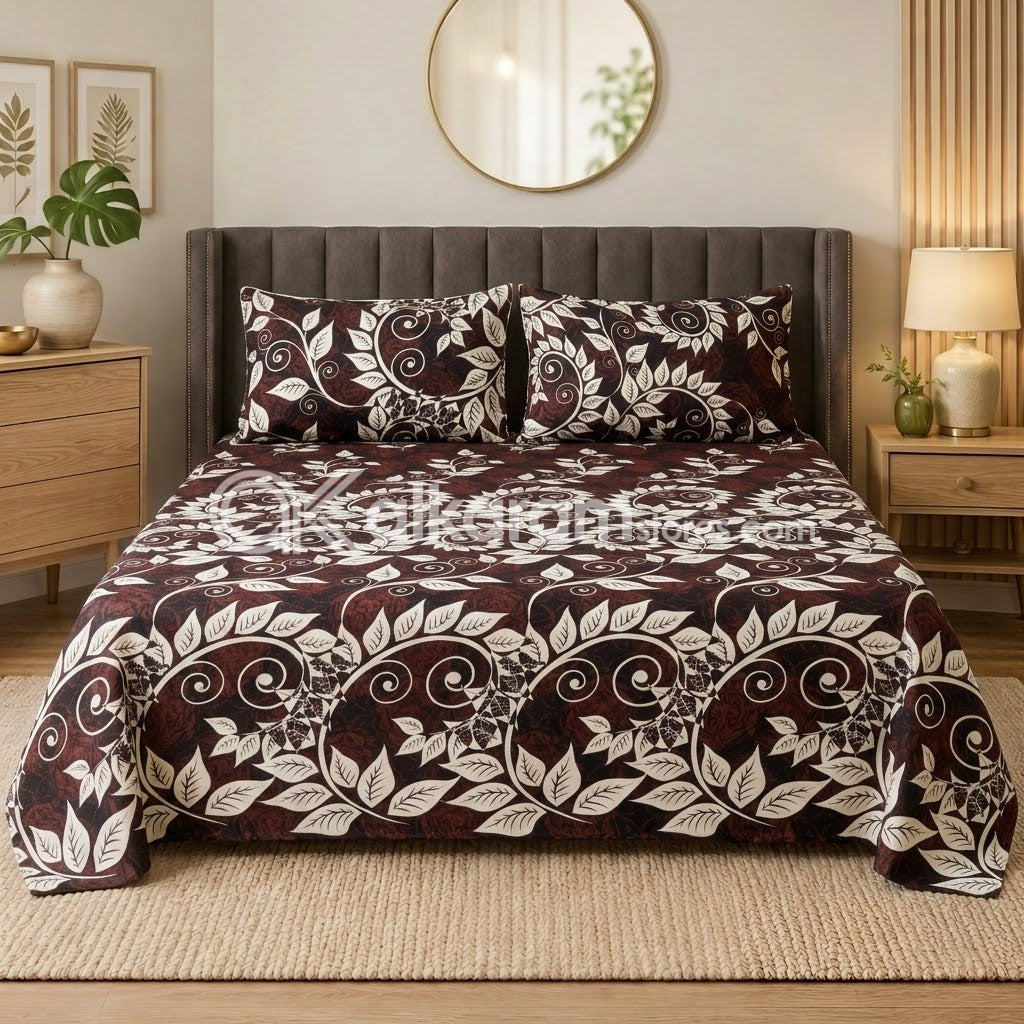 Crystal Cotton 3pc Bedsheet Brown Laite