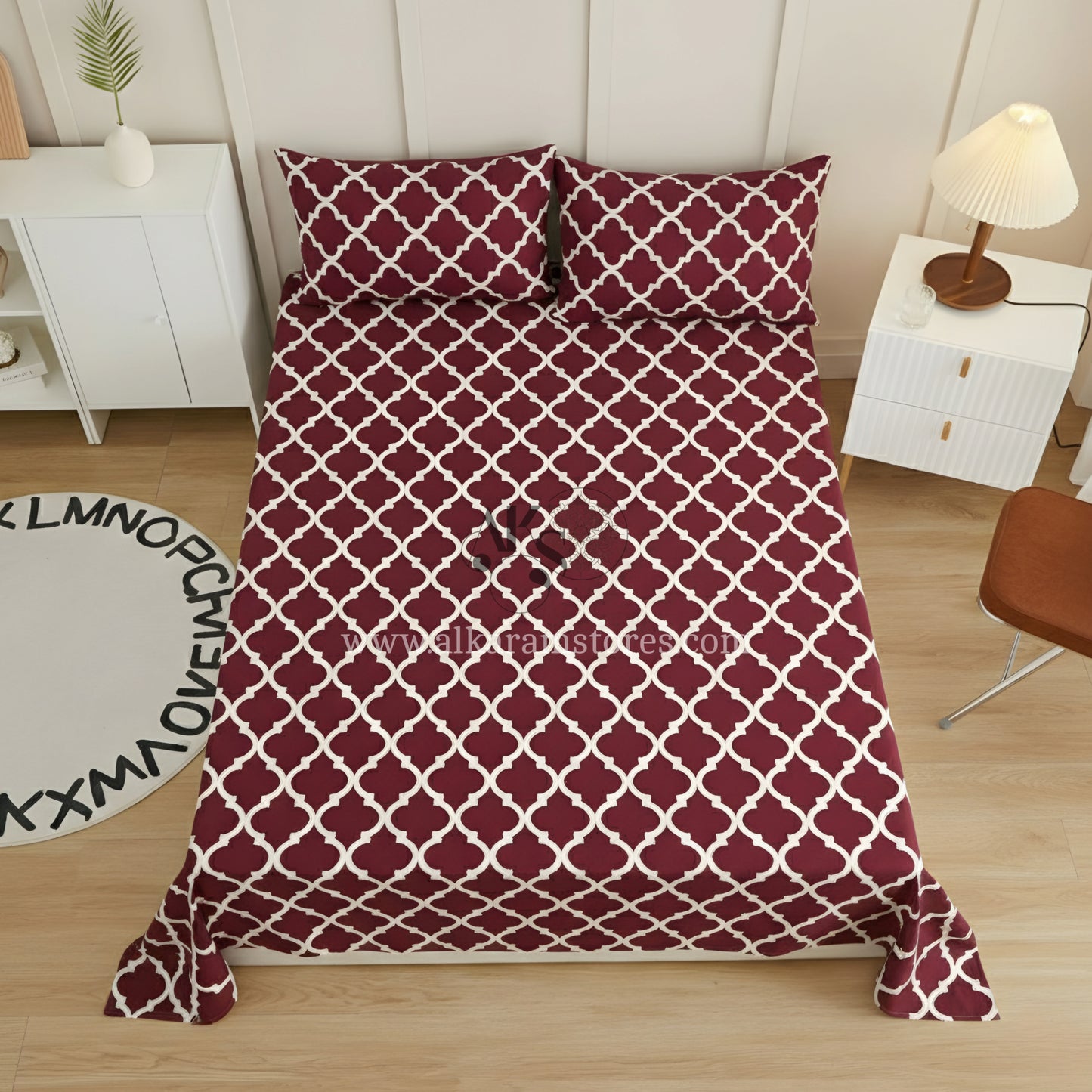 Crystal Cotton 3pc Bedsheet Red Moroccan