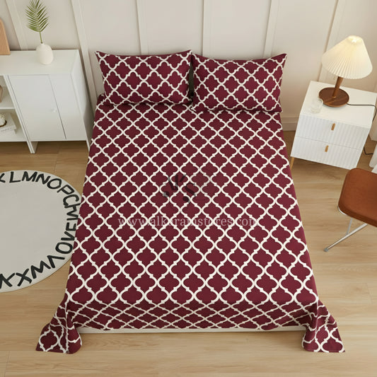Crystal Cotton 3pc Bedsheet Red Moroccan