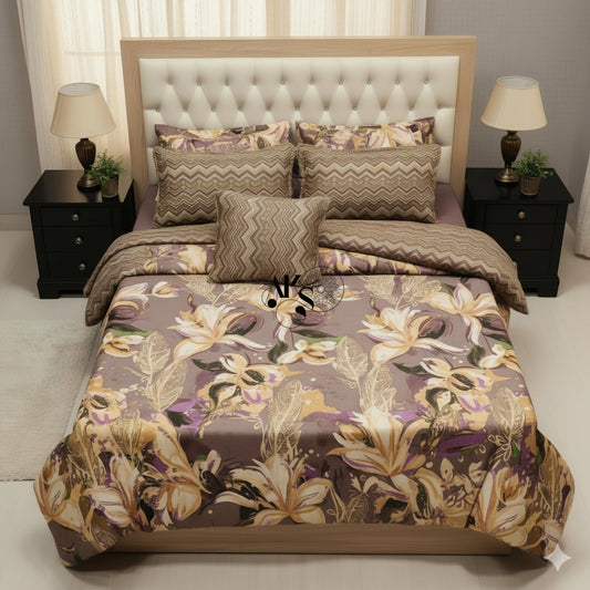 7pc Cotton Comforter Set Brown Chevron