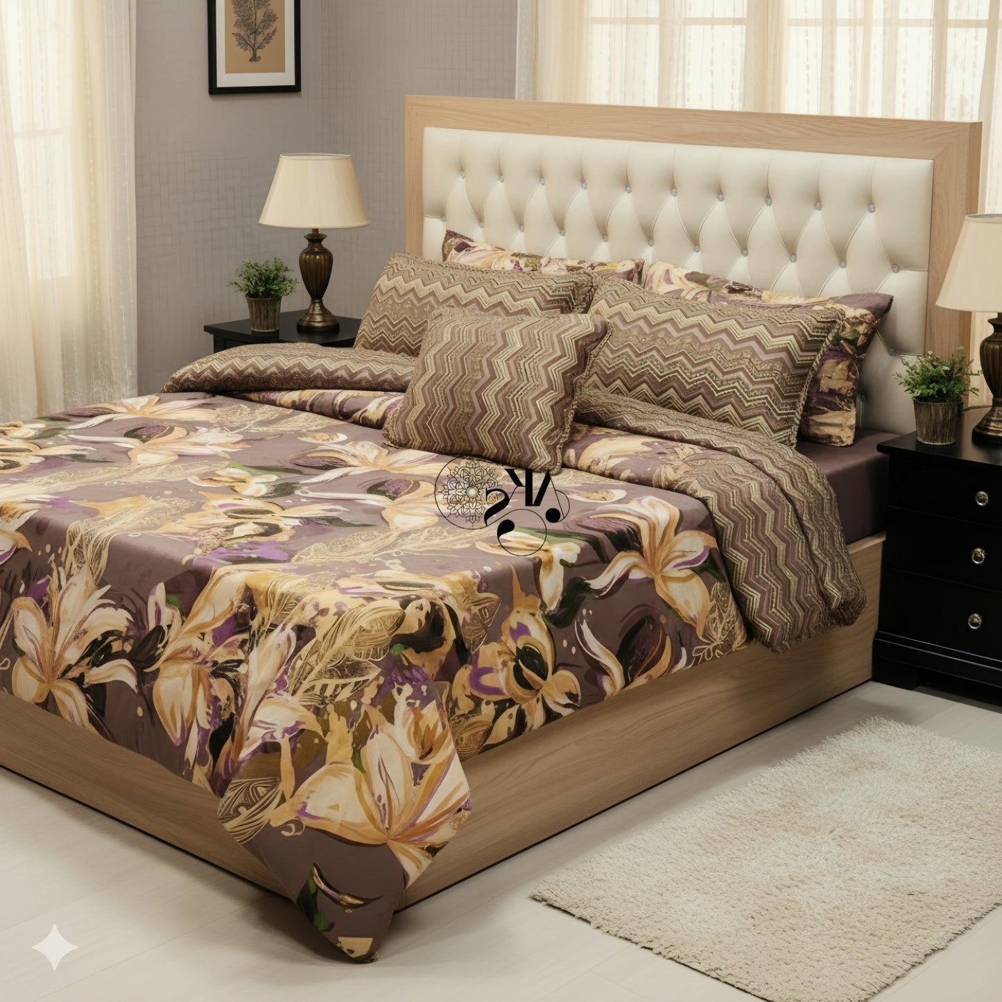 7pc Cotton Comforter Set Brown Chevron