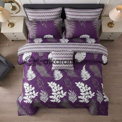 7pc Cotton Comforter Set Purple Feather