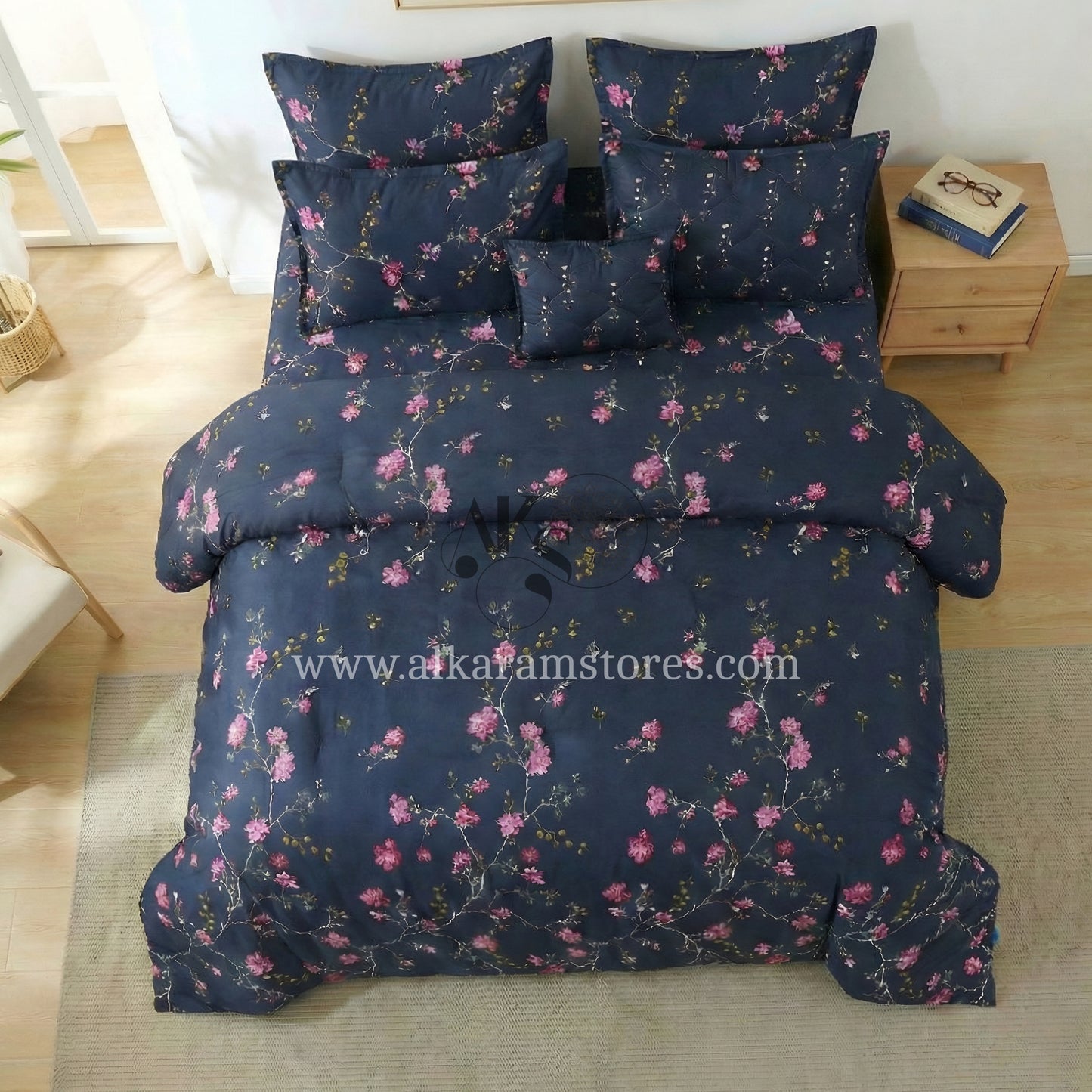 7pc Cotton Comforter Set Blue Hollyhock