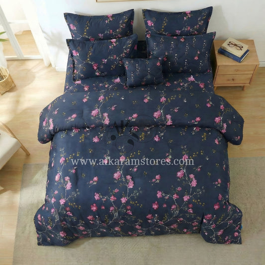 7pc Cotton Comforter Set Blue Hollyhock