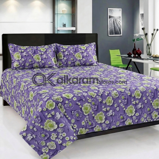 Pure Cotton 3pc Bedsheet Lavender Lime