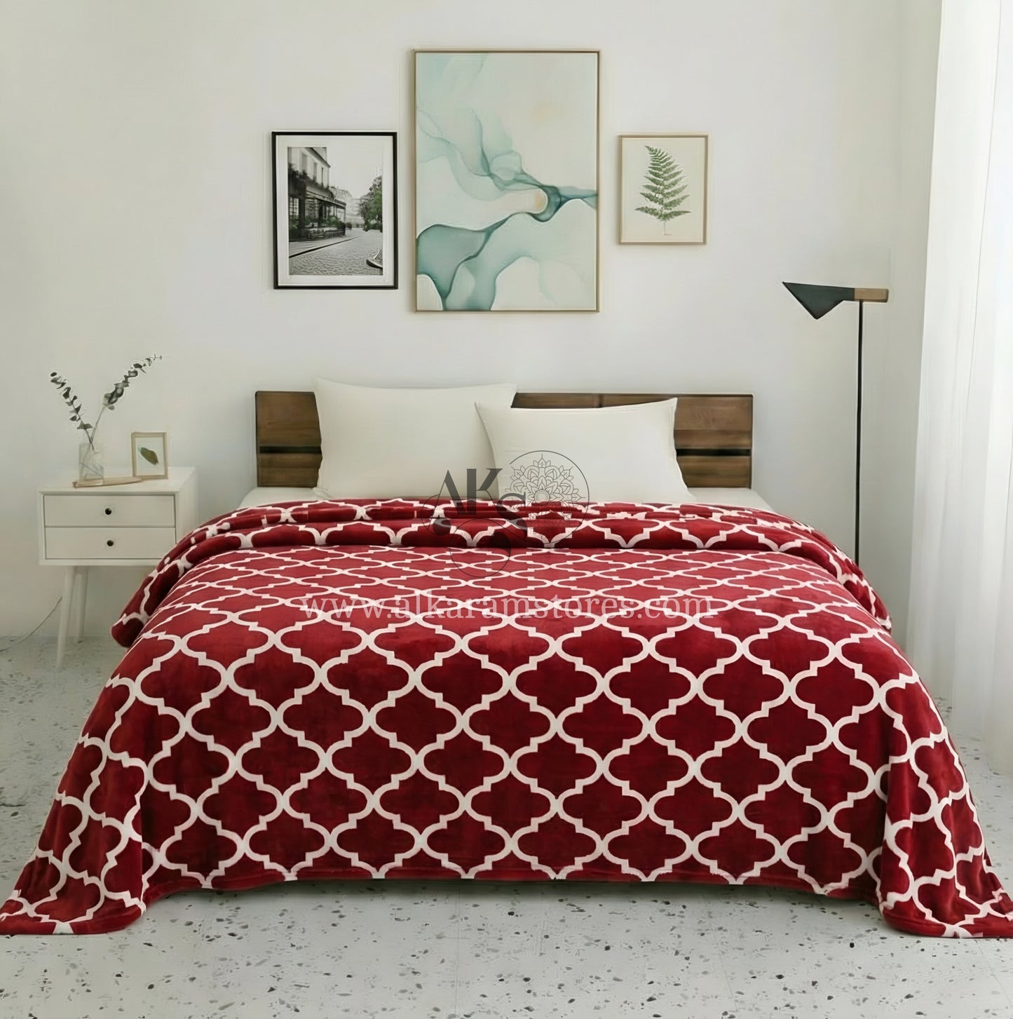 Dark Red Trellis Printed Fleece Blanket
