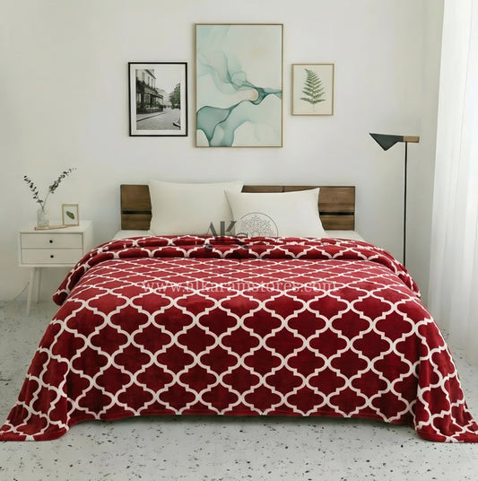 Dark Red Trellis Printed Fleece Blanket