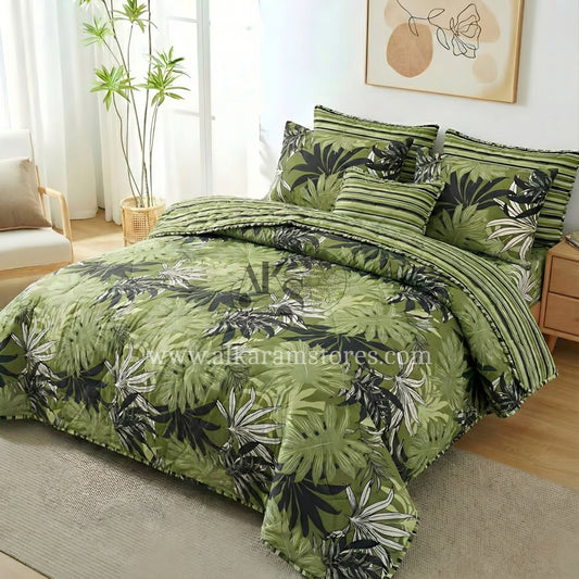 7pc Cotton Comforter Set Green Forest