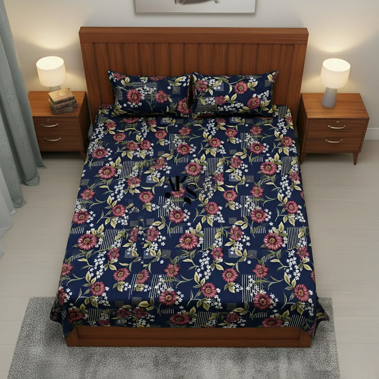Crystal Cotton 3pc Bedsheet Mehroon Sunflower