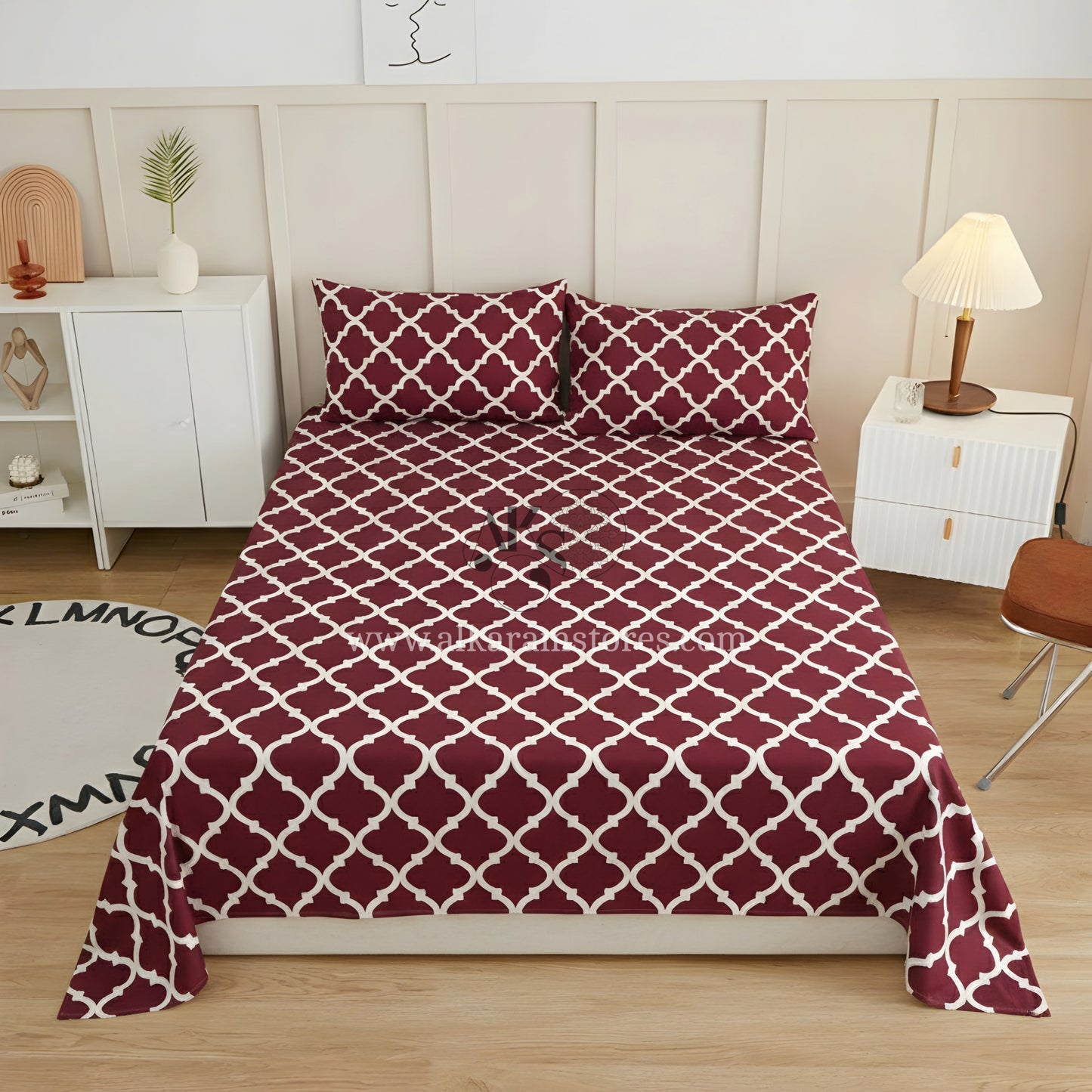 Crystal Cotton 3pc Bedsheet Red Moroccan