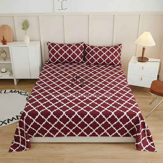 Crystal Cotton 3pc Bedsheet Red Moroccan