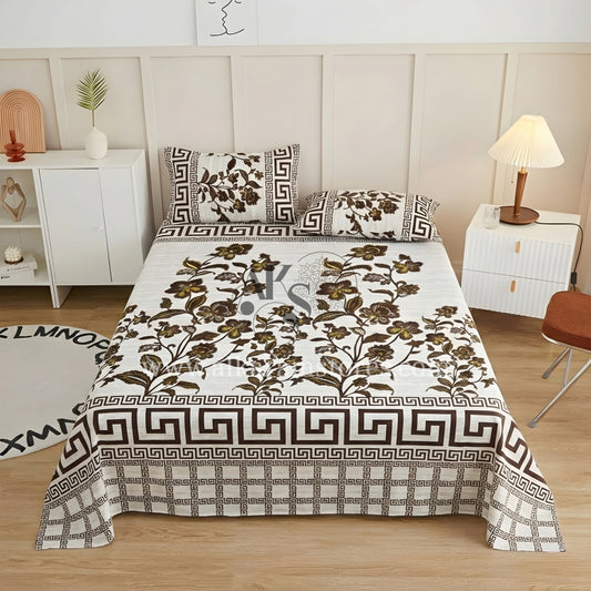 Crystal Cotton 3pc Bedsheet Mocha Leaves