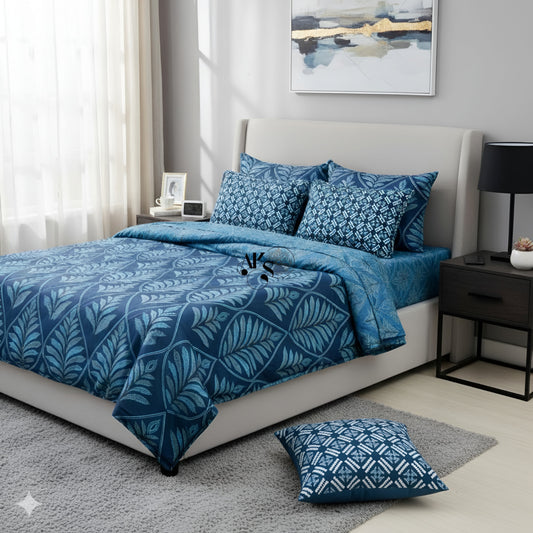 7pc Cotton Comforter Set Blue Crystal