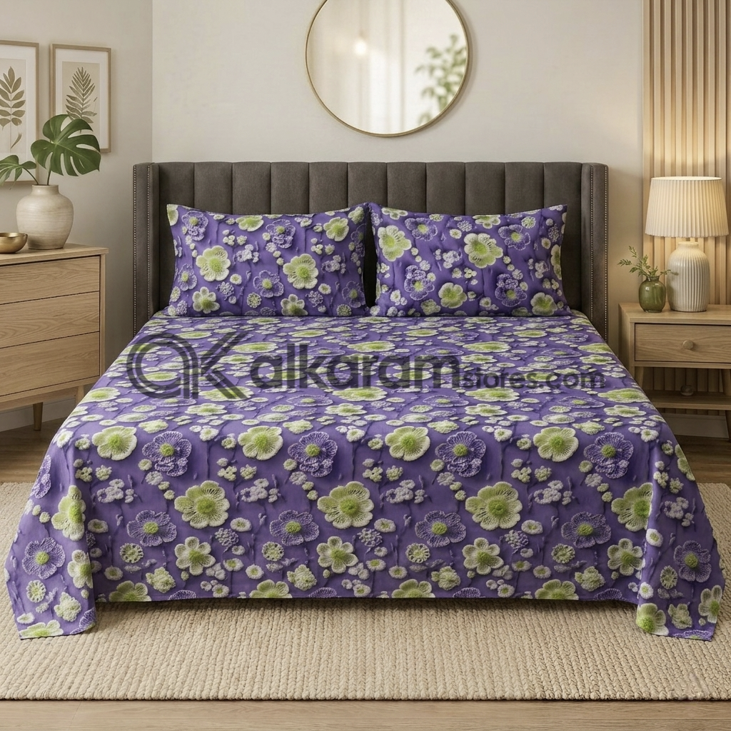 Pure Cotton 3pc Bedsheet Lavender Lime