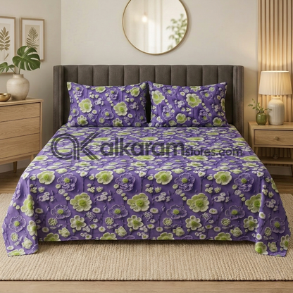 Pure Cotton 3pc Bedsheet Lavender Lime