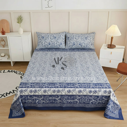 Crystal Cotton 3pc Bedsheet Blue Damask