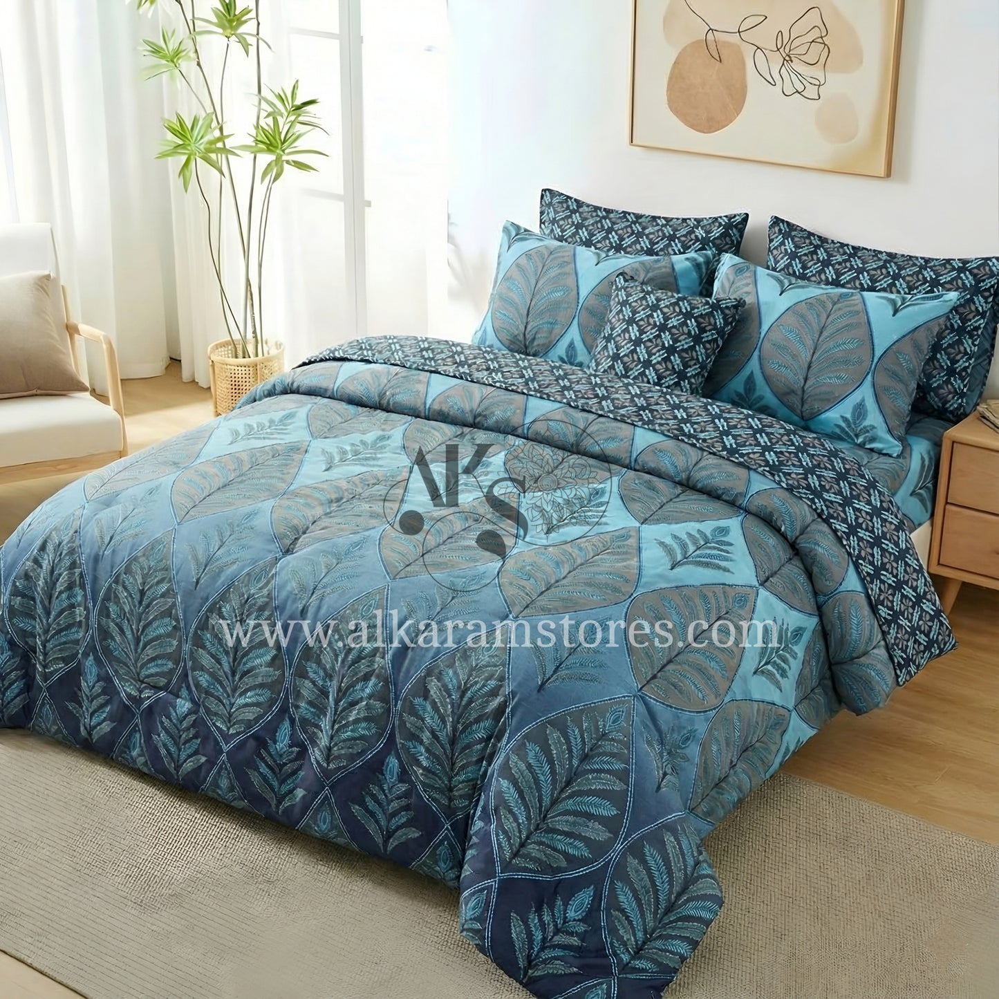 7pc Cotton Comforter Set Blue Crystal