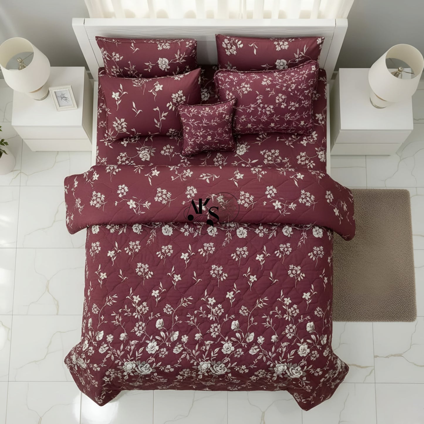 7pc Cotton Comforter Mehroon Beige