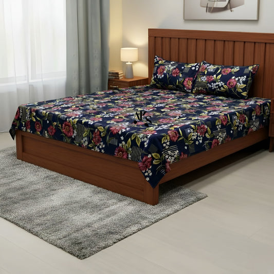 Crystal Cotton 3pc Bedsheet Mehroon Sunflower