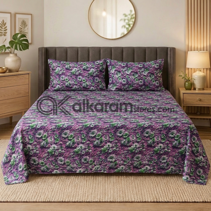 Pure Cotton 3pc Bedsheet Purple Meadow