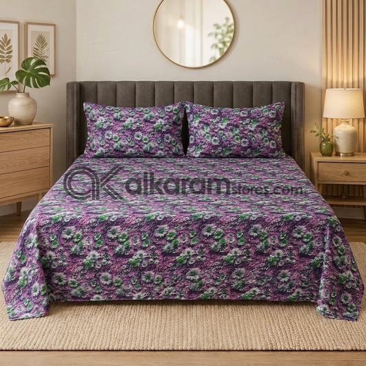 Pure Cotton 3pc Bedsheet Purple Meadow
