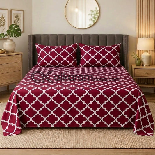 Crystal Cotton 3pc Bedsheet Red Moroccan
