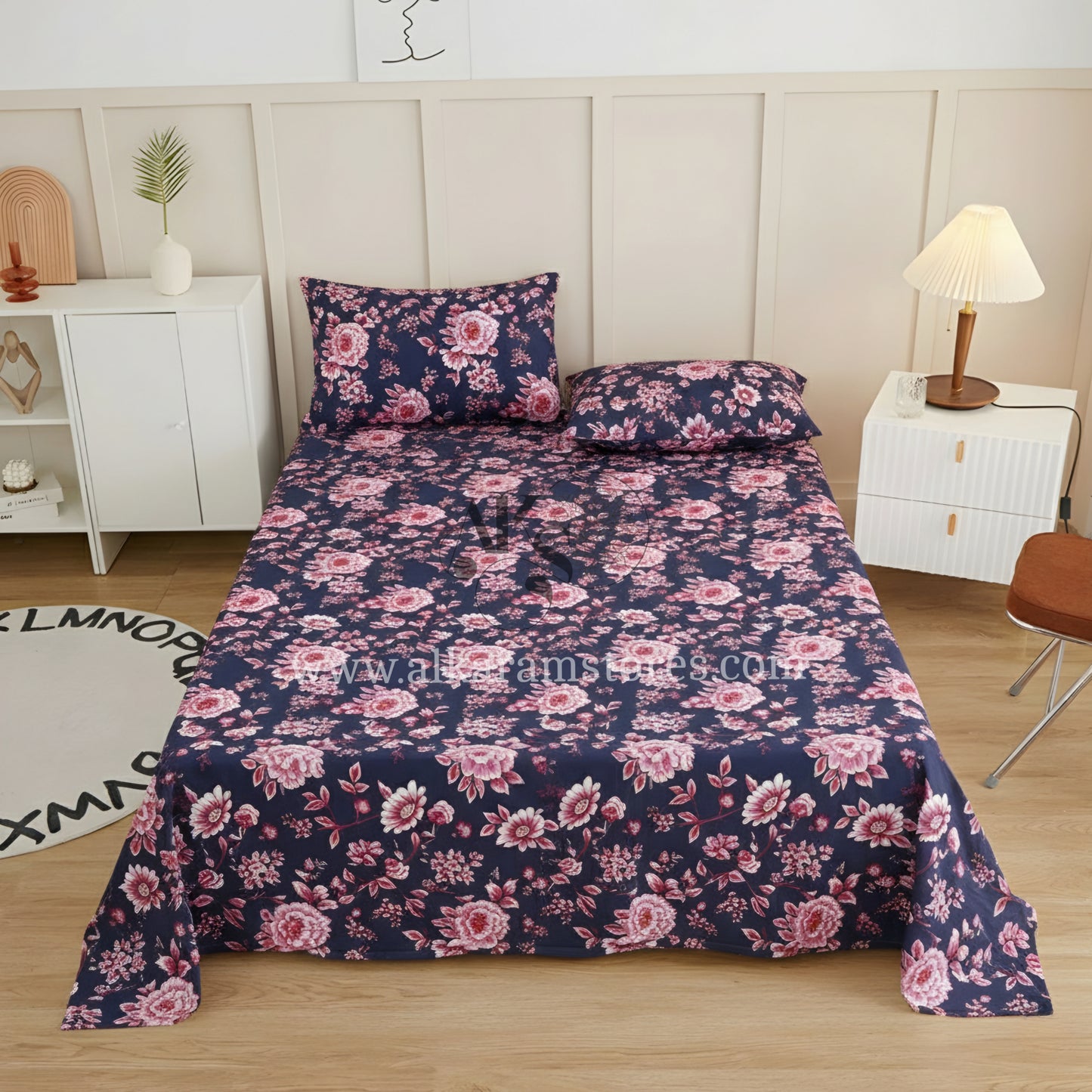 Crystal Cotton 3pc Bedsheet Pink Ornamental